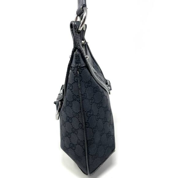 Gucci Horsebit GG Monogram Shoulder Hobo Zip Bag Canvas Leather Black Silver - Picture 6 of 16